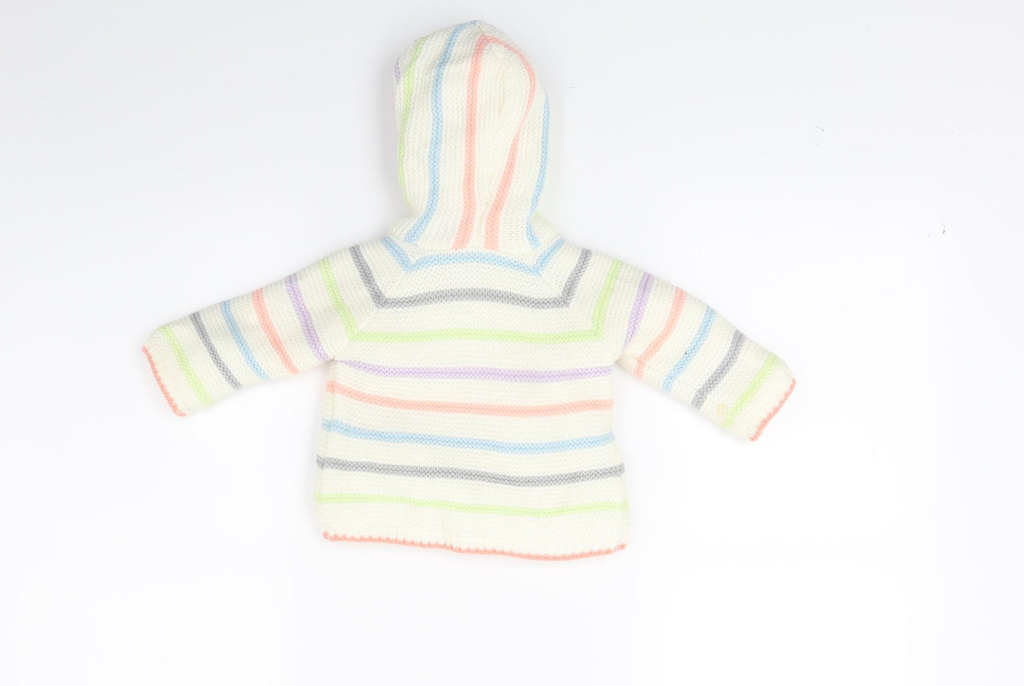 Nutmeg Baby White Striped Fleece Cardigan Jumper Size 0-3 Months