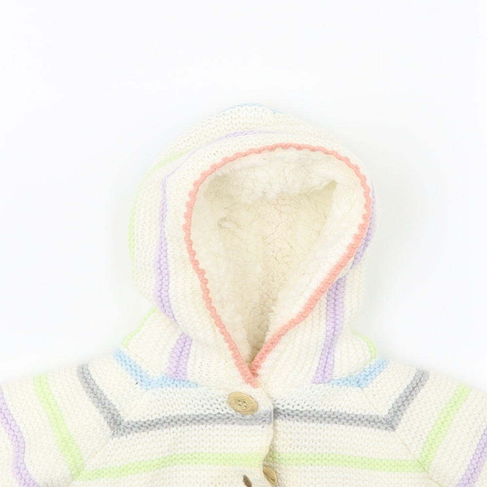 Nutmeg Baby White Striped Fleece Cardigan Jumper Size 0-3 Months