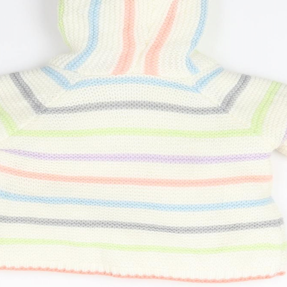 Nutmeg Baby White Striped Fleece Cardigan Jumper Size 0-3 Months