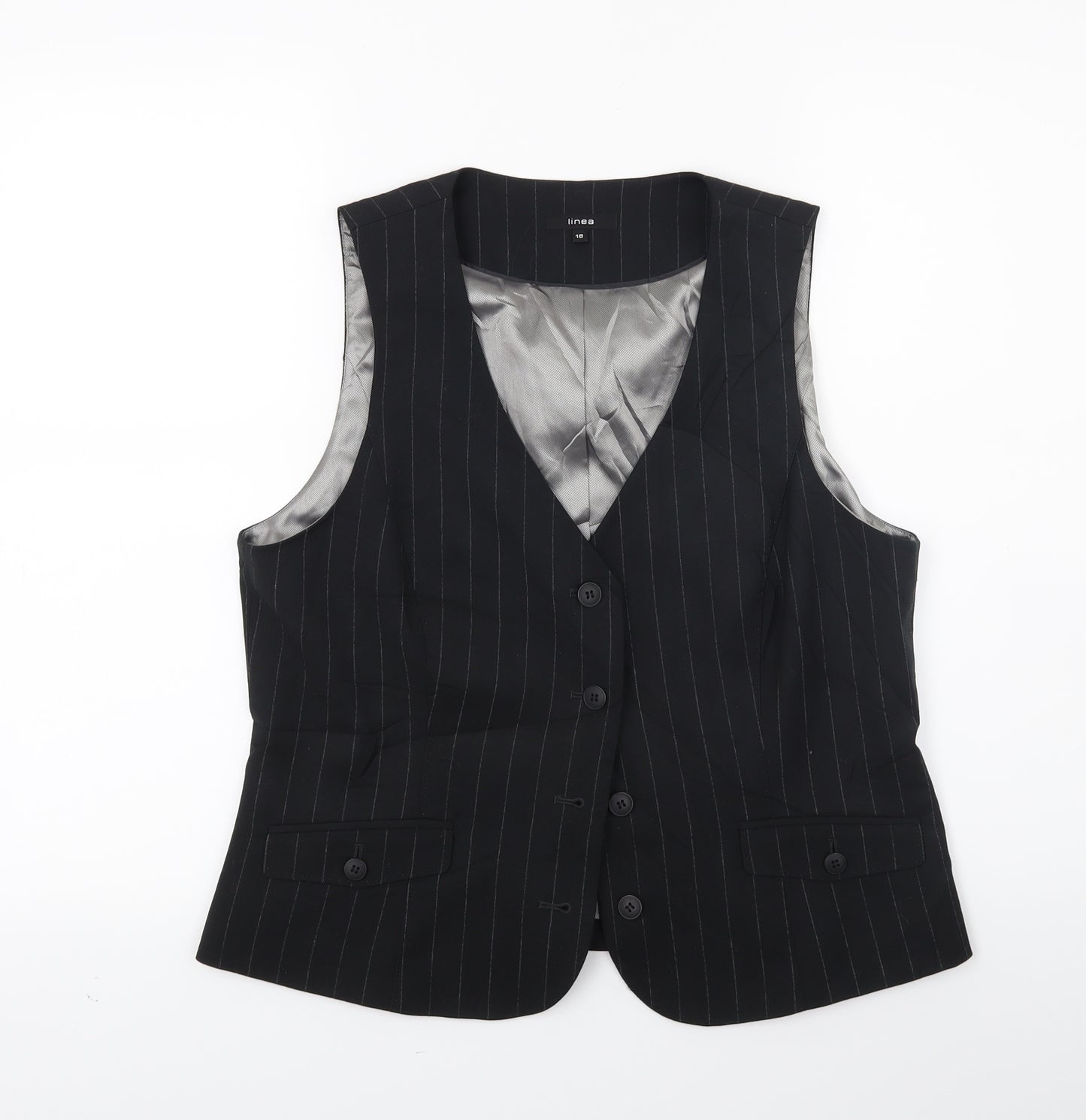 Linea Womens Black Striped  Jacket Waistcoat Size 16