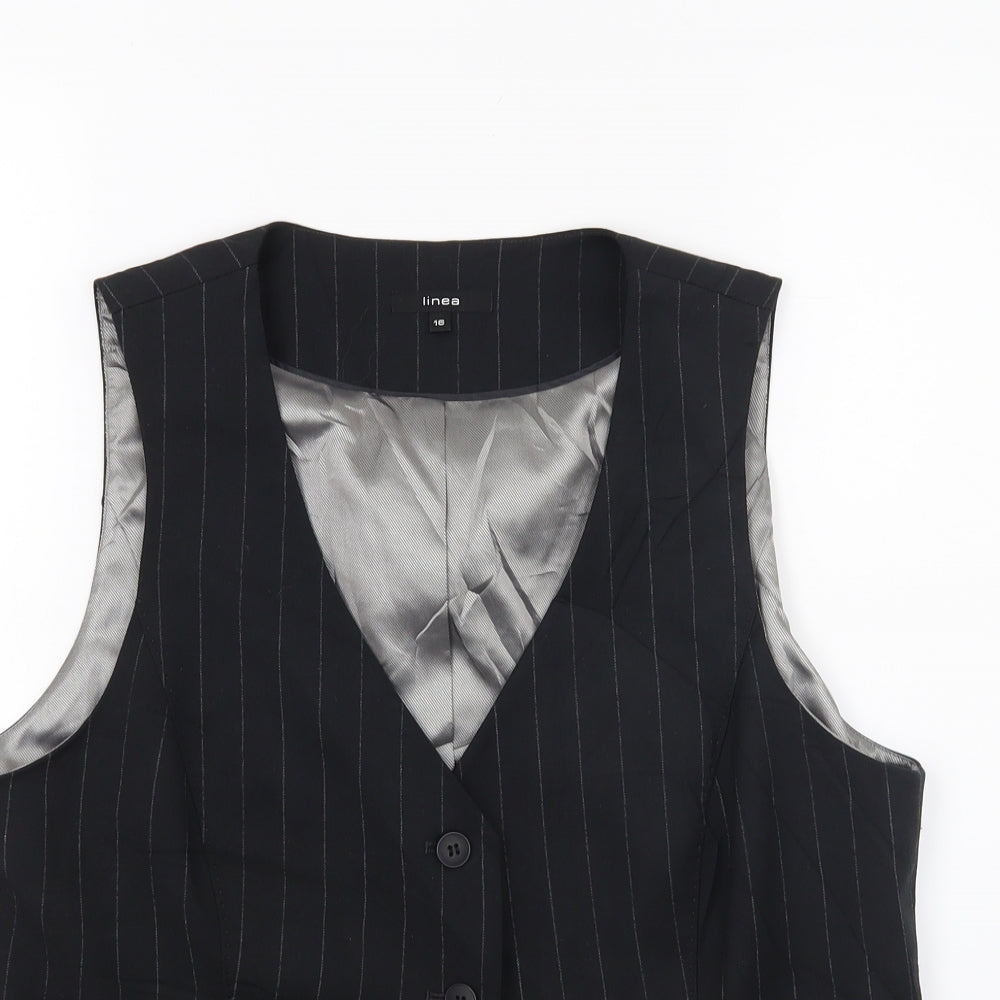 Linea Womens Black Striped  Jacket Waistcoat Size 16