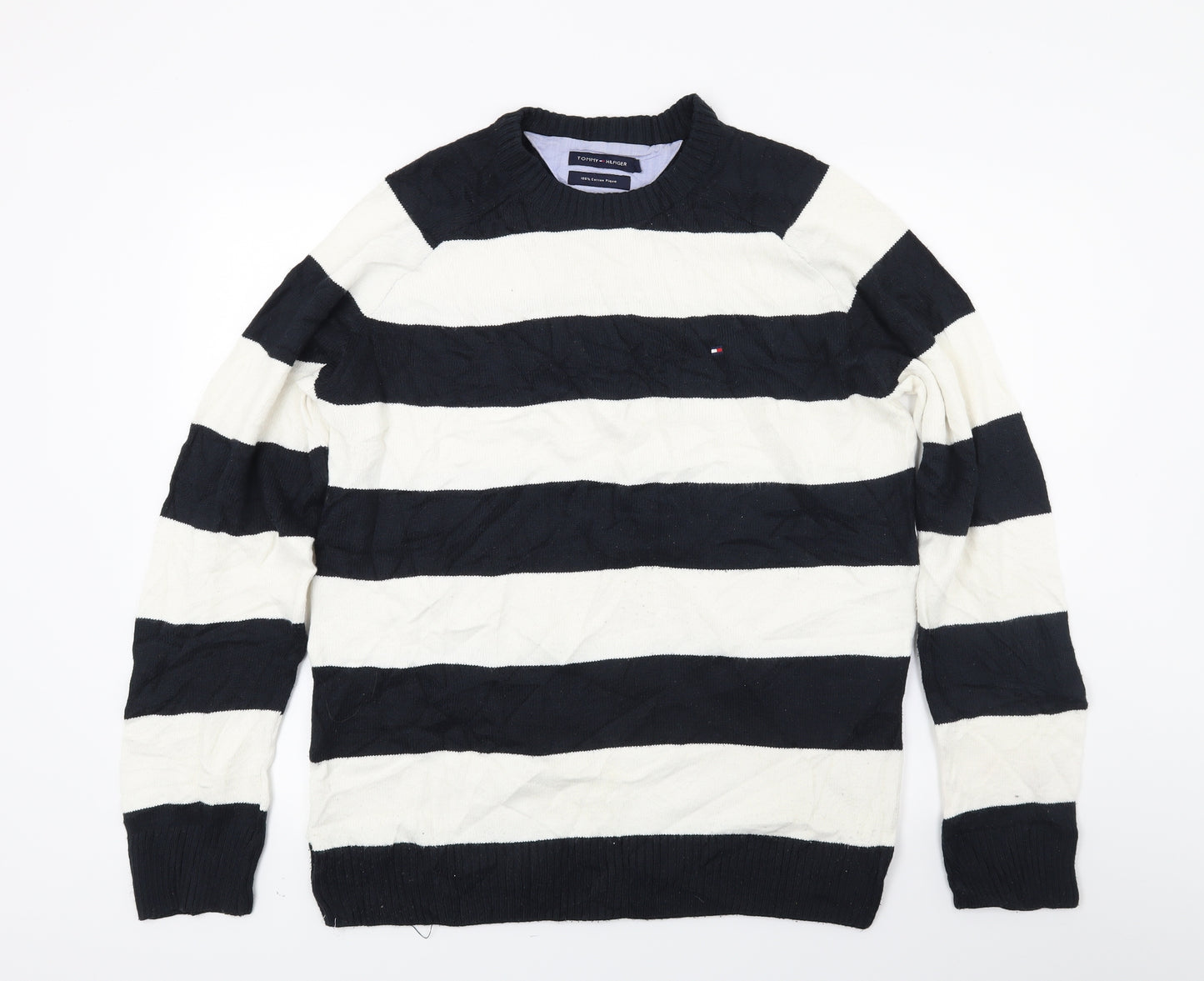 Tommy Hilfiger Mens White Striped Knit Pullover Jumper Size L