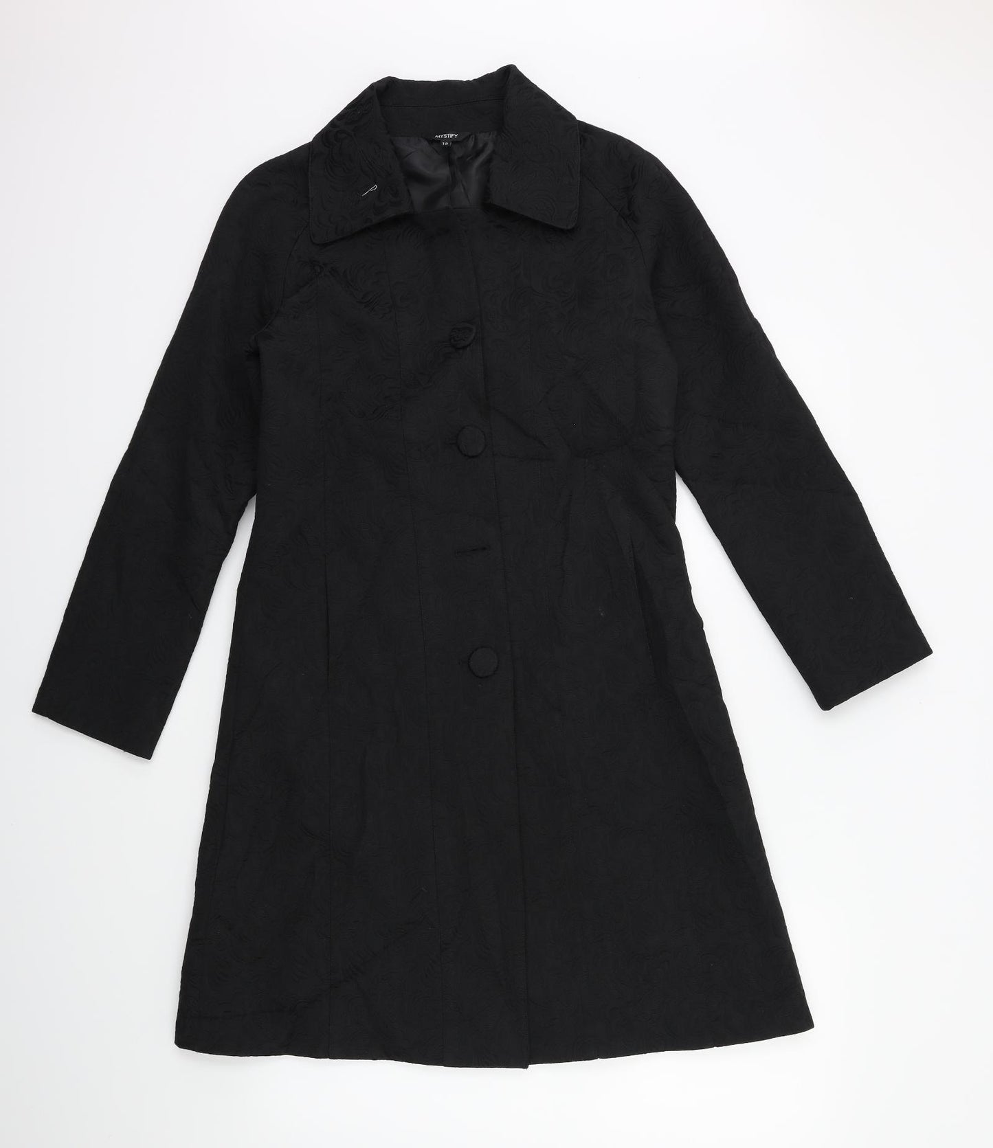 Mystify Womens Black Floral  Overcoat Coat Size 12