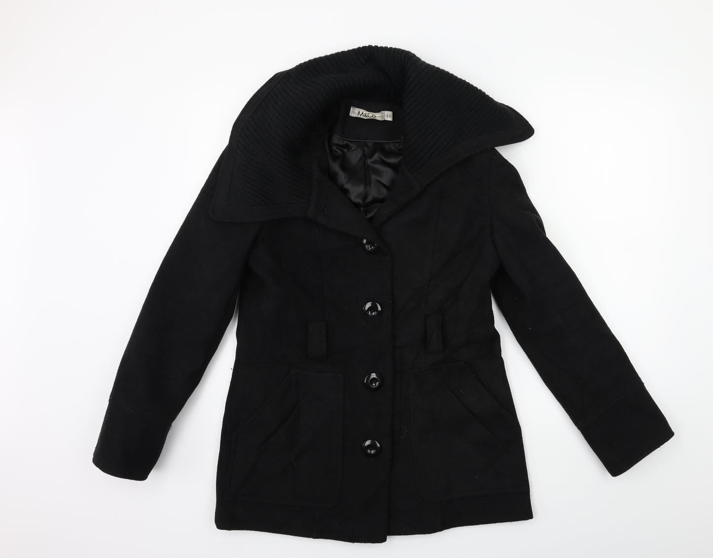 M&Co Womens Black   Overcoat Coat Size 10
