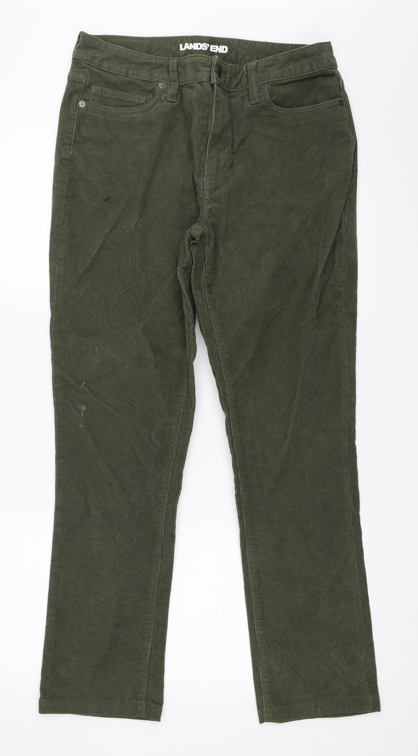 Lands' End Womens Green  Corduroy Straight Jeans Size 14 L30 in