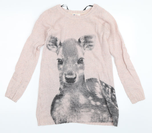 Front view of H&M girls’ pink jumper, size 14, years