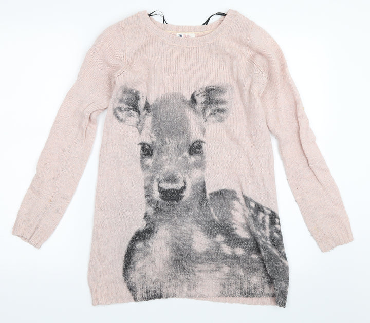 H&M Girls Pink   Pullover Jumper Size 14 Years