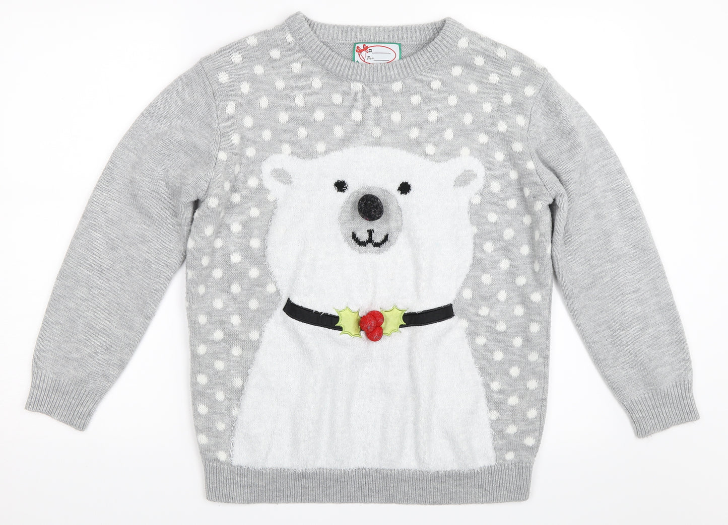 Primark Womens Grey   Pullover Jumper Size S  - polar bear christmas
