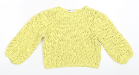Front view of H&M girls’ yellow jumper, size 5-6, years