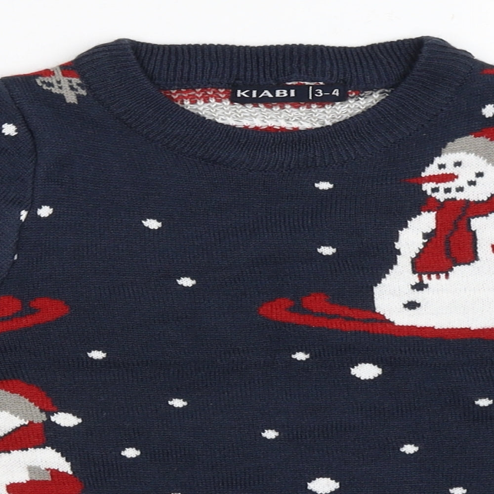 Kiabi Boys Blue   Pullover Jumper Size 3-4 Years  - snowman