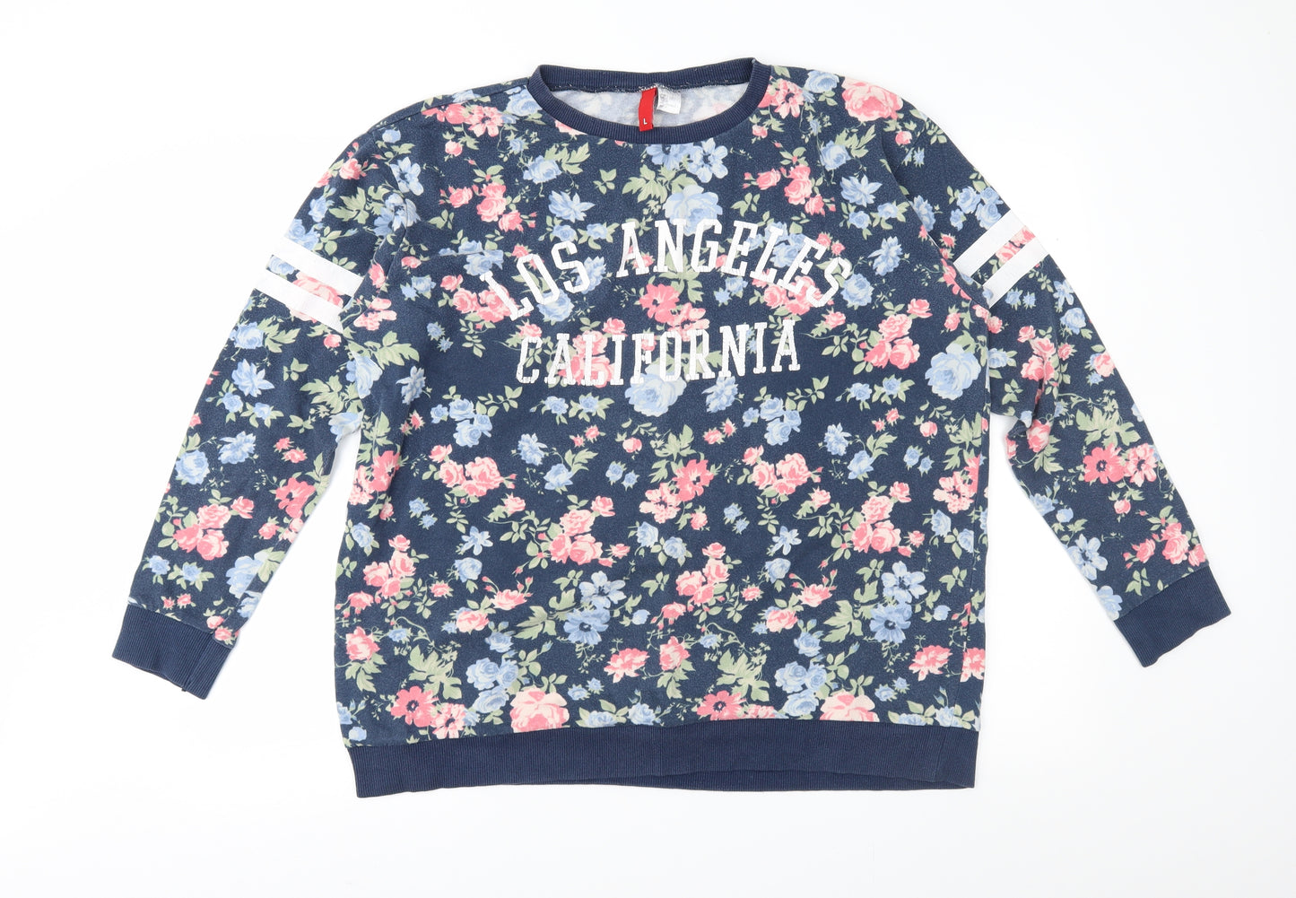 Divided Womens Blue Floral  Pullover Sweatshirt Size L