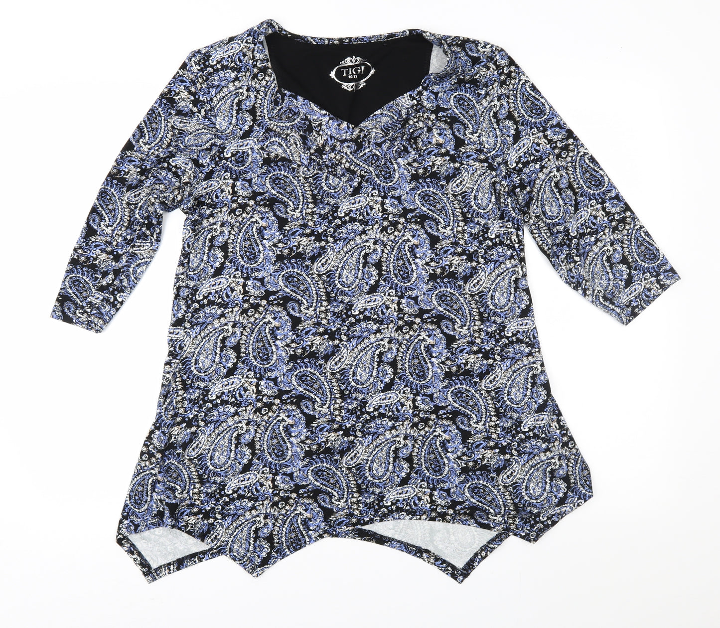 Tigi Womens Blue Paisley  Basic Blouse Size 10