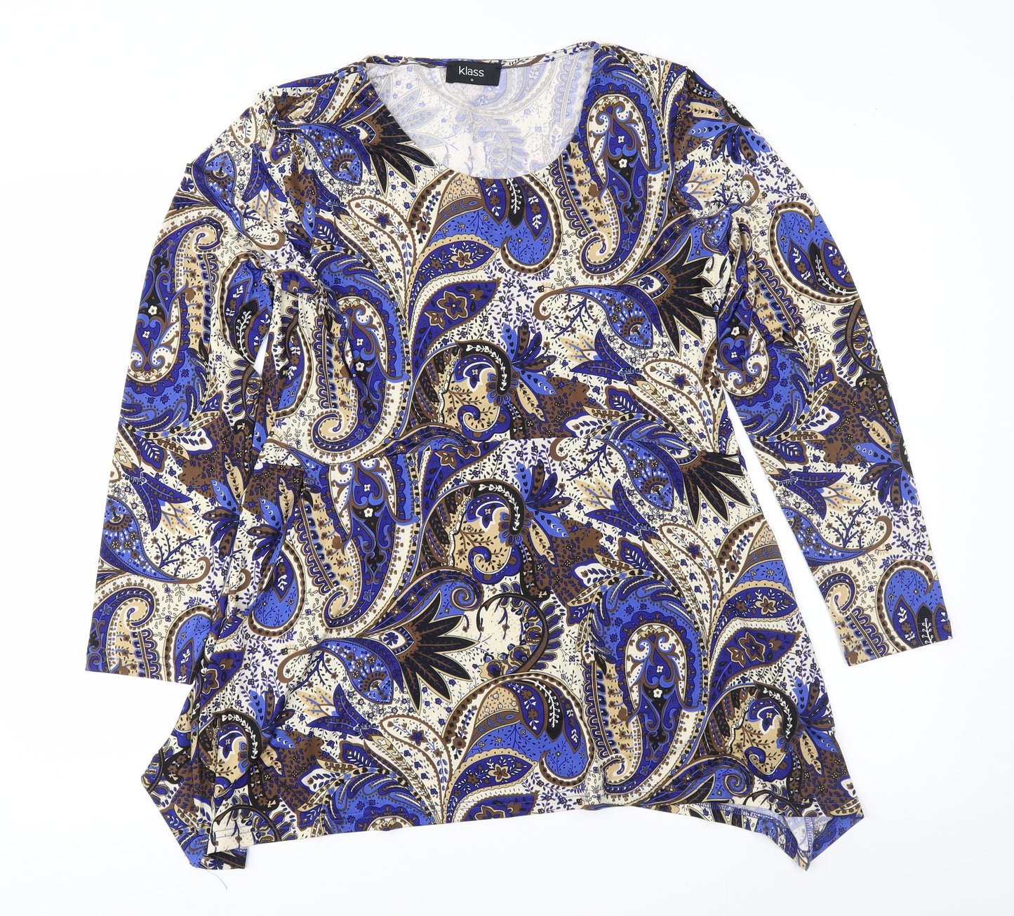 Klass Womens Blue Paisley  Basic Blouse Size M