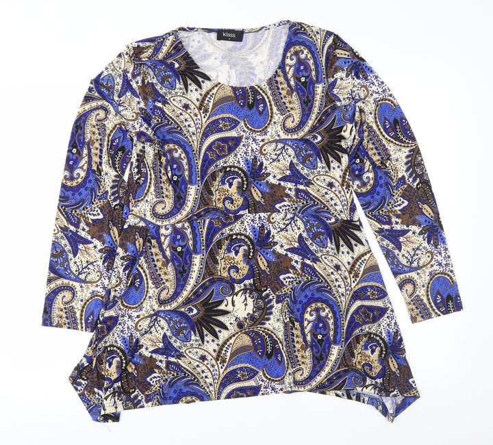 Klass Womens Blue Paisley  Basic Blouse Size M