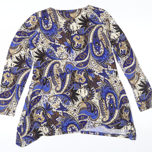 Klass Womens Blue Paisley  Basic Blouse Size M