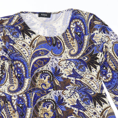Klass Womens Blue Paisley  Basic Blouse Size M