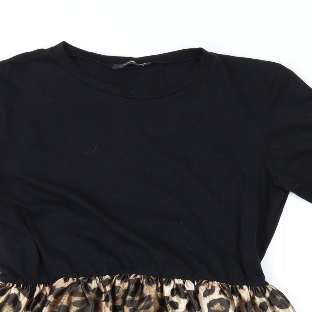 Stylewise Womens Black Animal Print  Basic Blouse Size L