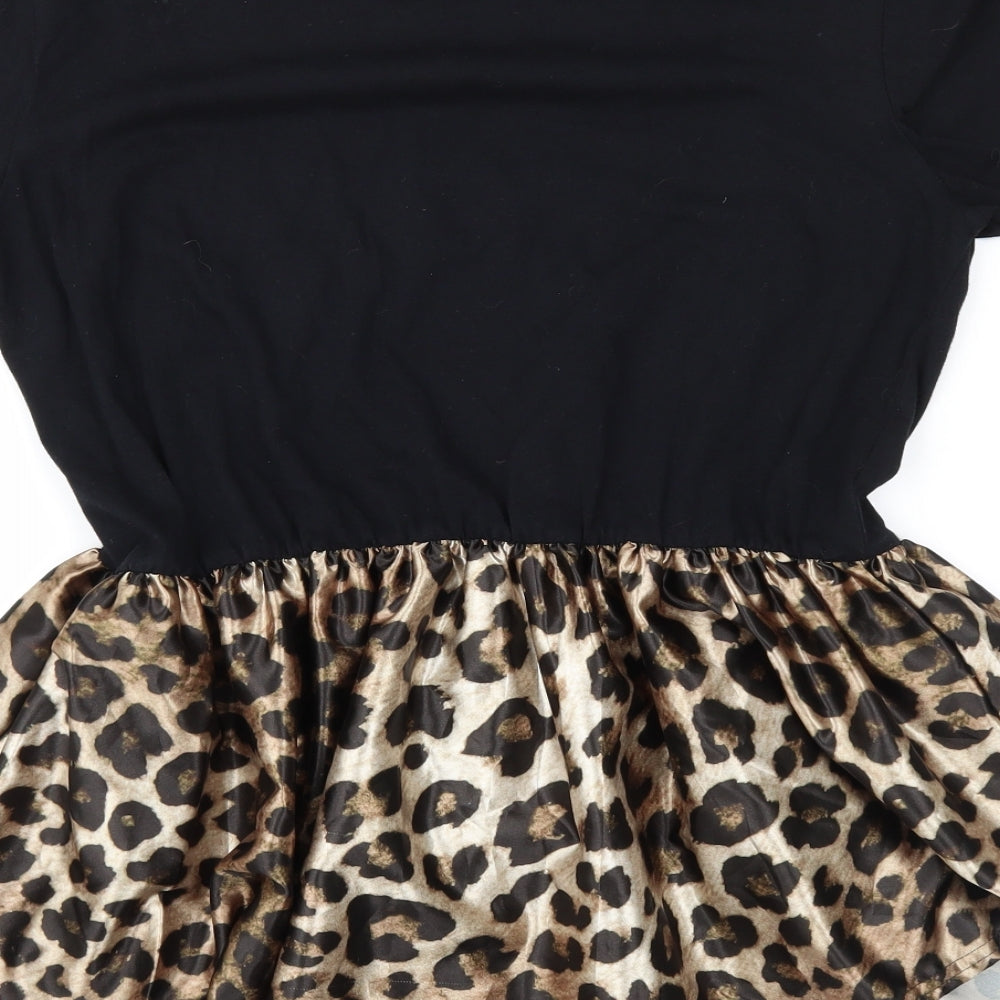 Stylewise Womens Black Animal Print  Basic Blouse Size L