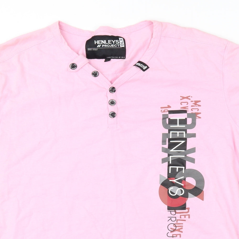 Henleys Mens Pink    Button-Up Size M