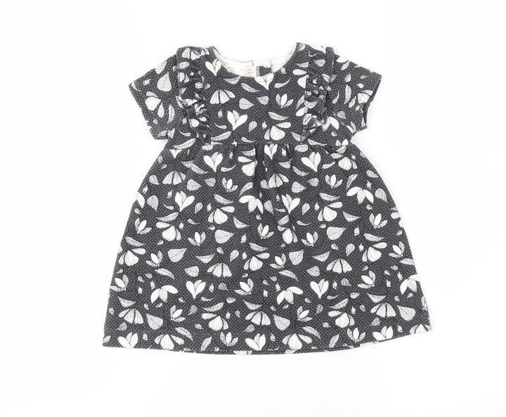 Zara Girls Grey Floral  Fit & Flare  Size 6-9 Months