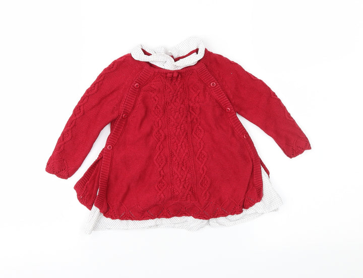 Shabby Chic Girls Red Polka Dot Knit Jumper Dress  Size 3-6 Months  - Cable Knit
