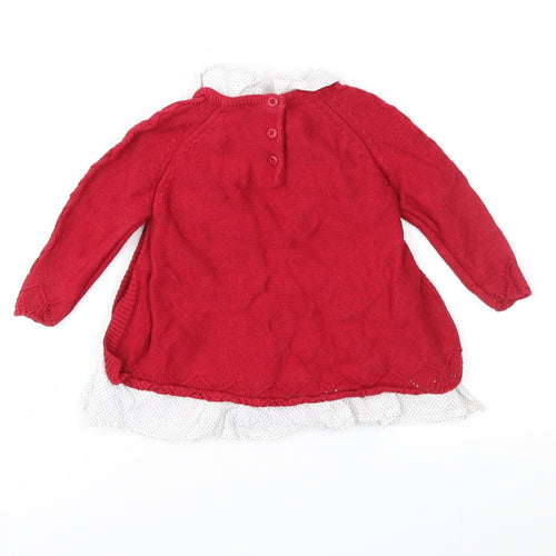 Shabby Chic Girls Red Polka Dot Knit Jumper Dress  Size 3-6 Months  - Cable Knit