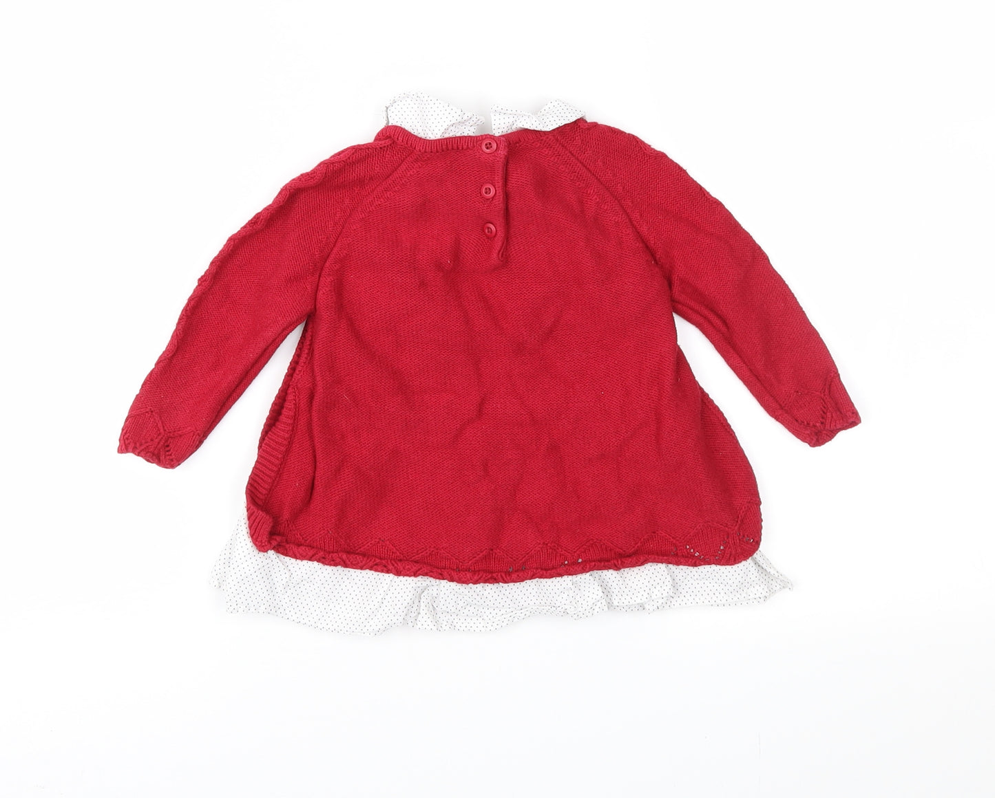 Shabby Chic Girls Red Polka Dot Knit Jumper Dress  Size 3-6 Months  - Cable Knit
