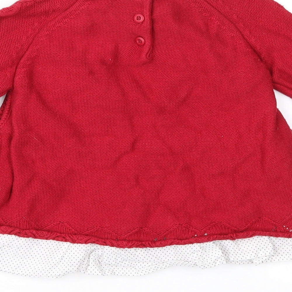 Shabby Chic Girls Red Polka Dot Knit Jumper Dress  Size 3-6 Months  - Cable Knit
