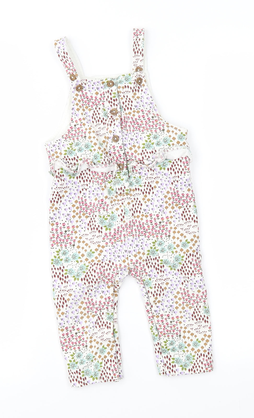 Marks and Spencer Girls White Floral  Dungaree One-Piece Size 12-18 Months