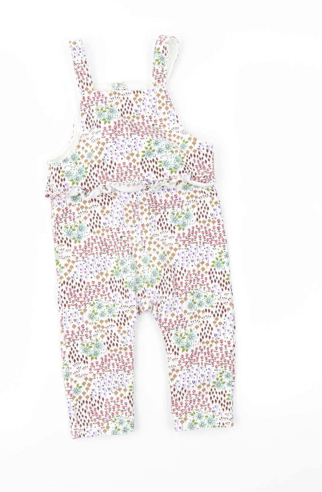 Marks and Spencer Girls White Floral  Dungaree One-Piece Size 12-18 Months
