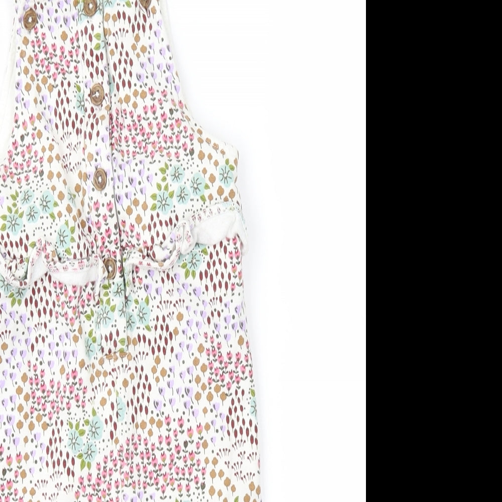 Marks and Spencer Girls White Floral  Dungaree One-Piece Size 12-18 Months