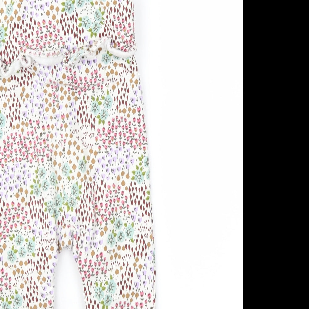 Marks and Spencer Girls White Floral  Dungaree One-Piece Size 12-18 Months