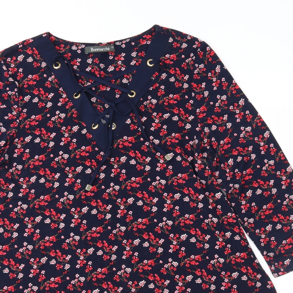 Bonmarché Womens Blue Floral  A-Line  Size 12