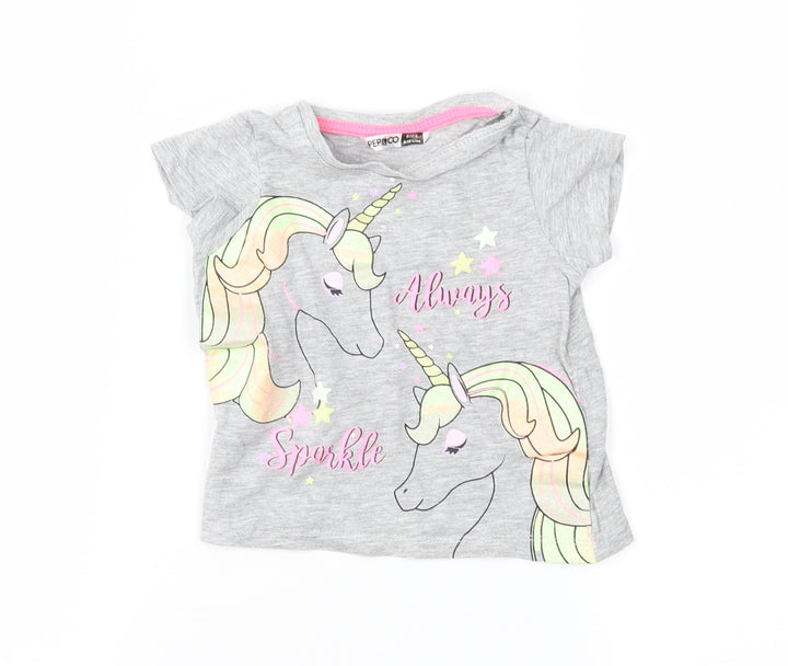 Pep&Co Girls Grey Basic T-Shirt Size 9-12 Months