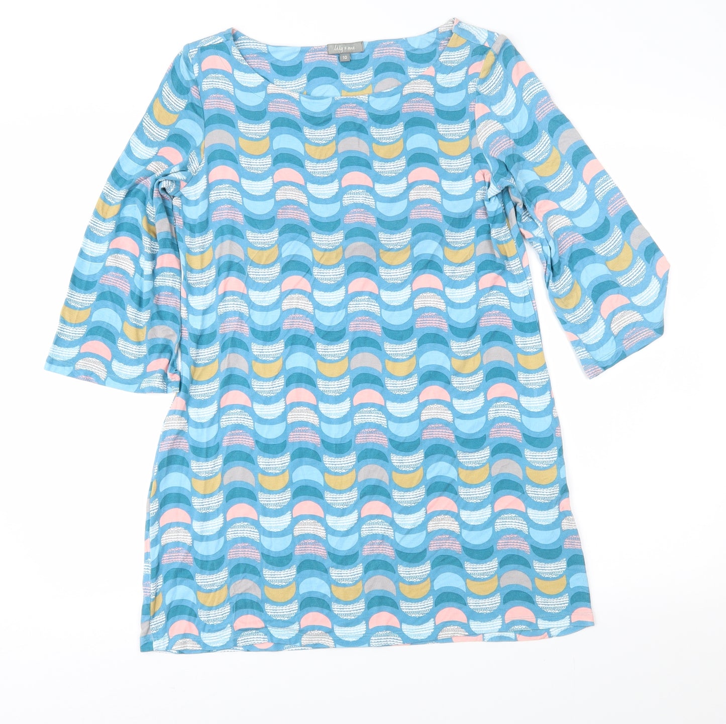 Lily & Me Womens Blue Geometric Jersey A-Line  Size 10