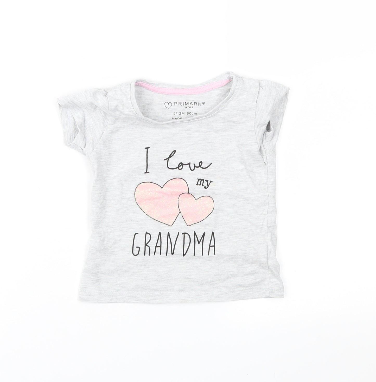 Primark Girls Grey   Basic T-Shirt Size 9-12 Months