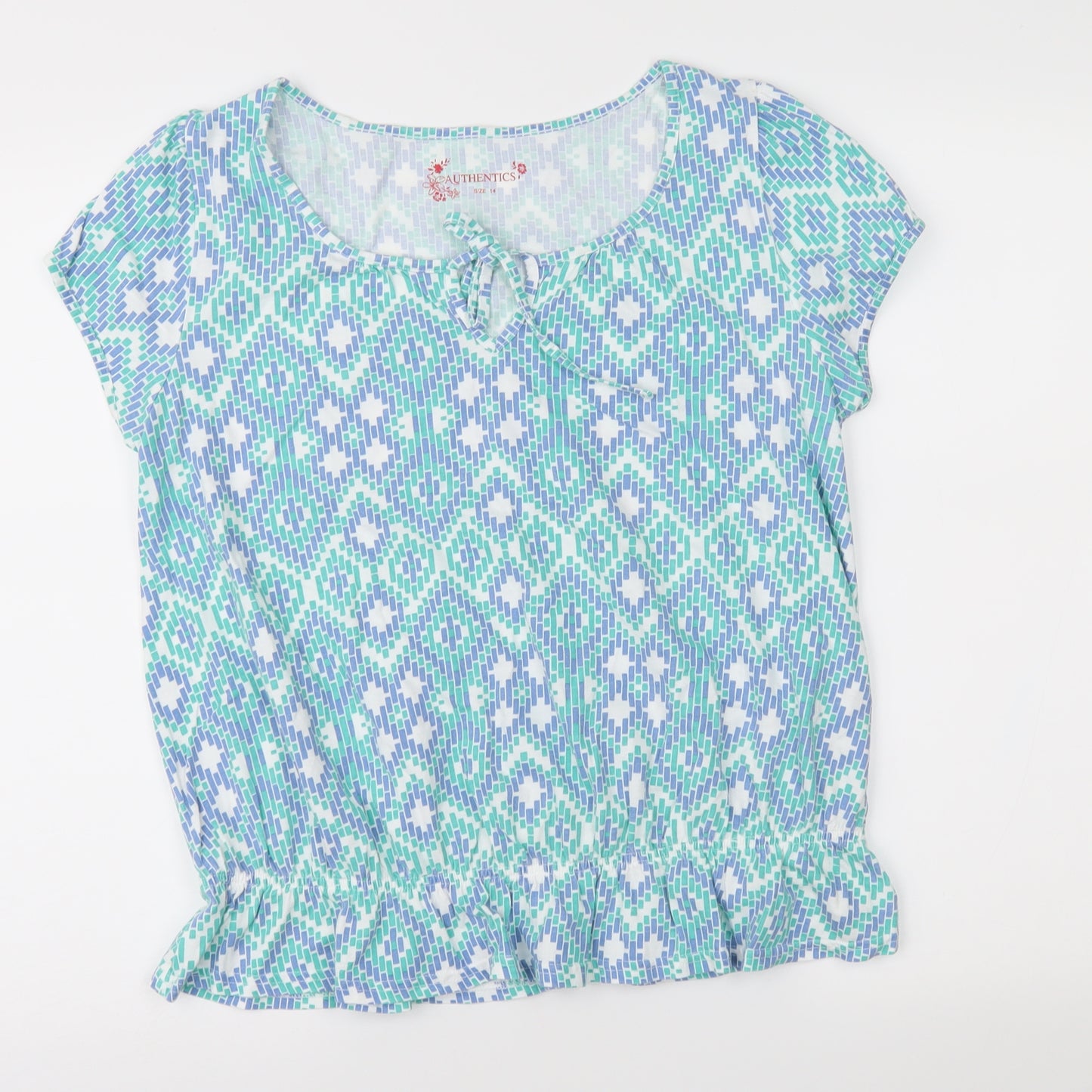 BHS Womens Blue Geometric  Basic T-Shirt Size 14