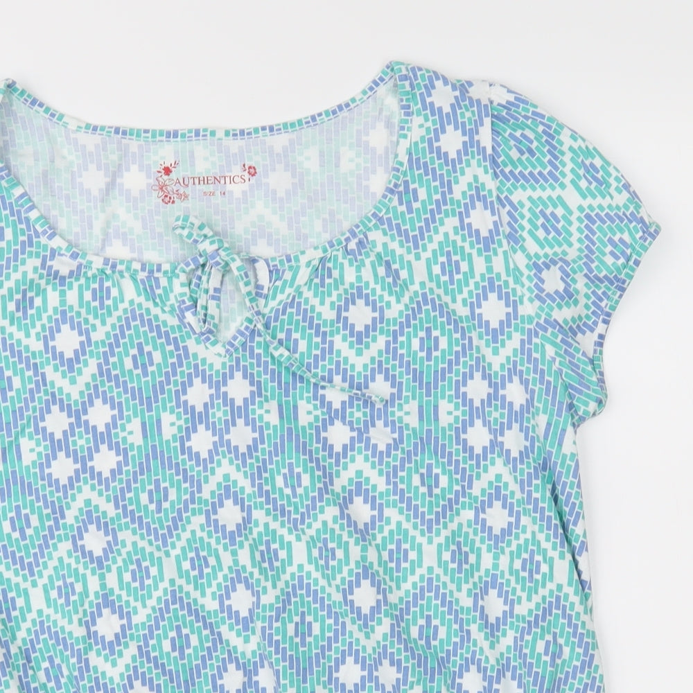 BHS Womens Blue Geometric  Basic T-Shirt Size 14