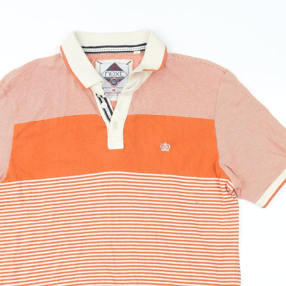 NEXT Mens Orange Striped   Polo Size M