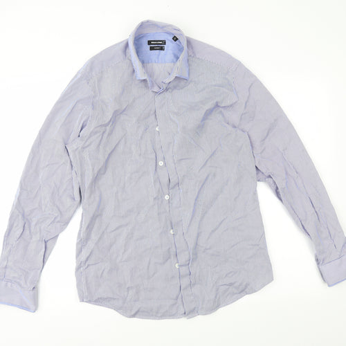 REMUS Mens Blue Striped   Button-Up Size 15.5