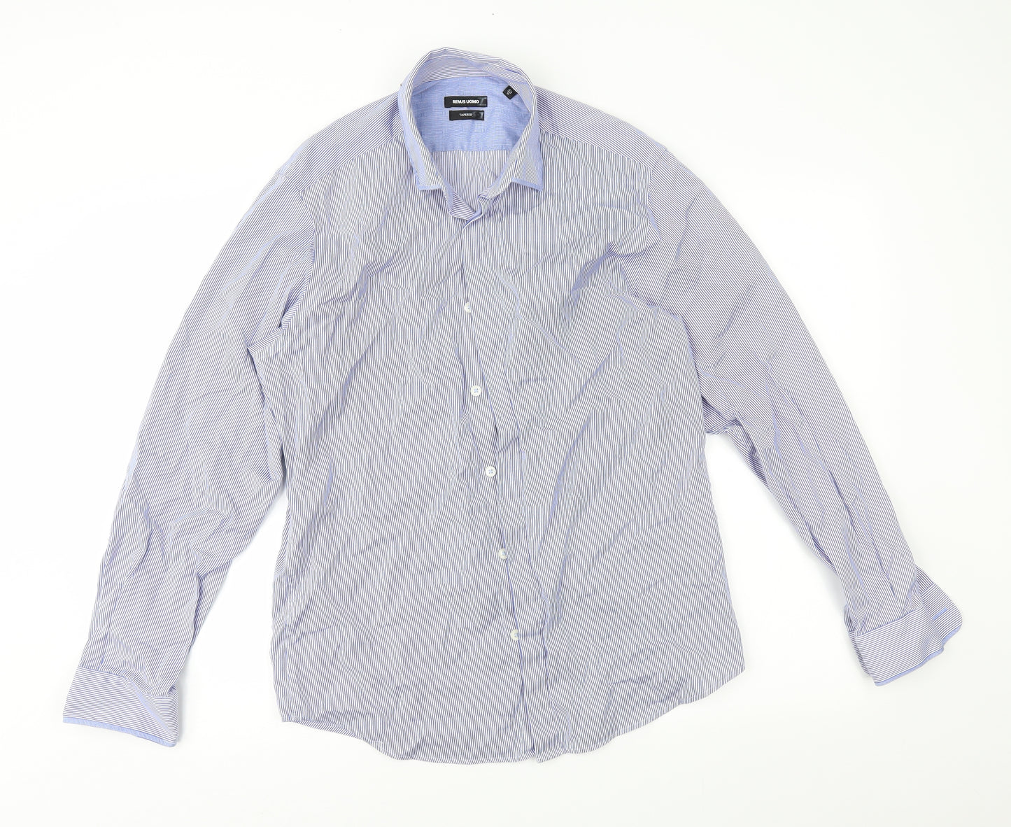 REMUS Mens Blue Striped   Button-Up Size 15.5