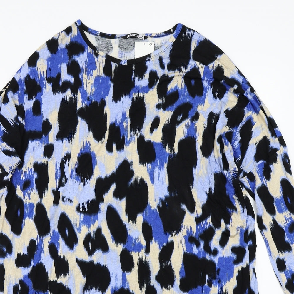 Pep & co  Womens Blue Animal Print  Basic T-Shirt Size 14