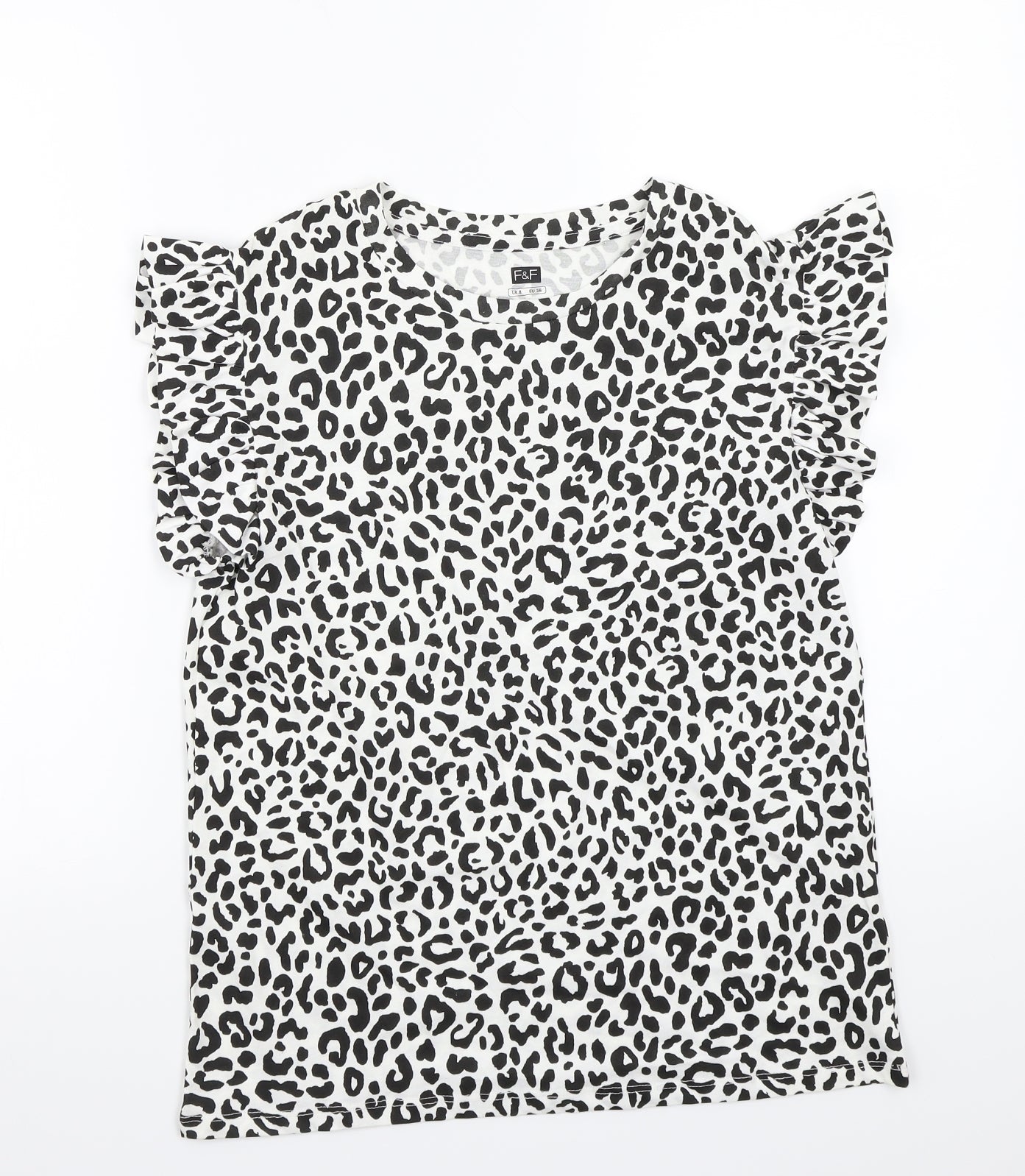 F&F Womens White Animal Print  Basic T-Shirt Size 8