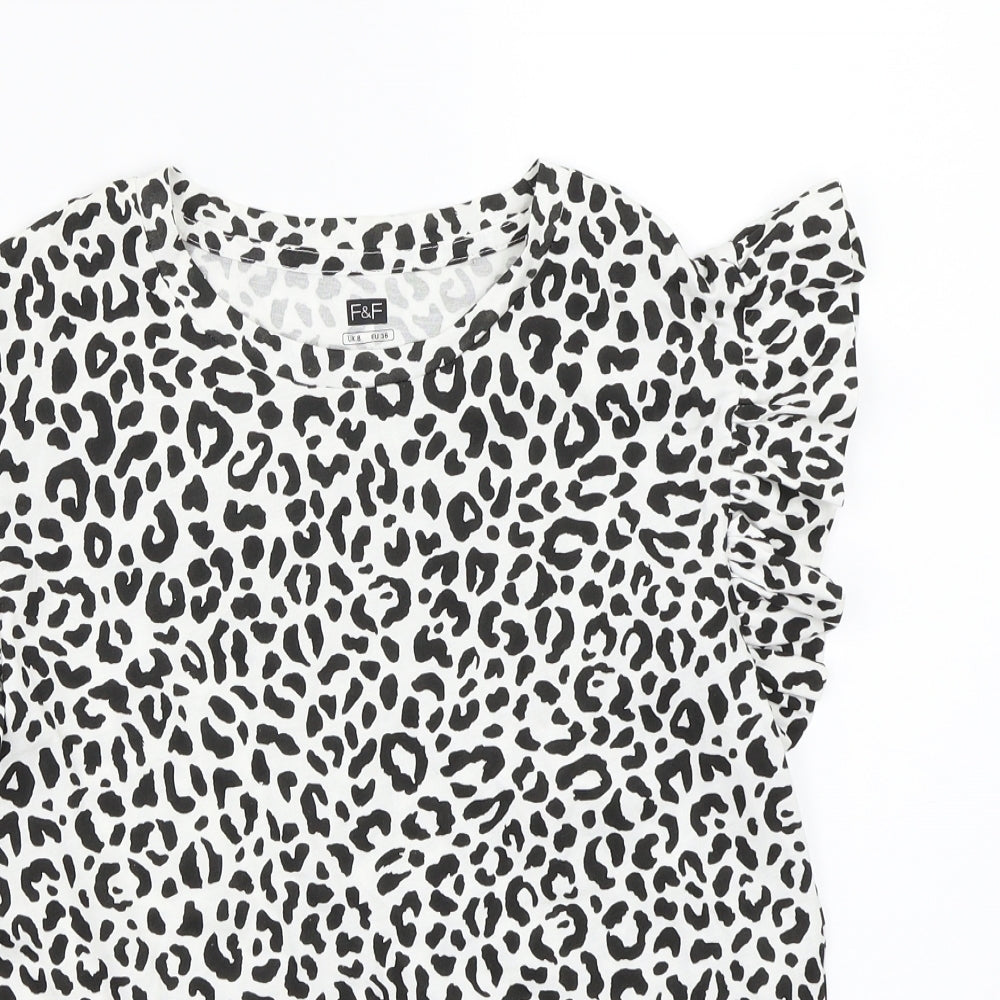 F&F Womens White Animal Print  Basic T-Shirt Size 8