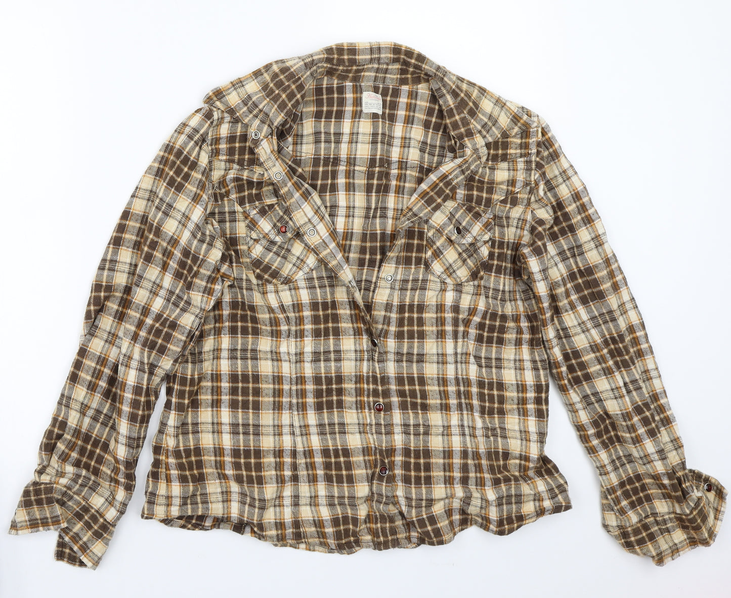 Evie Womens Brown Check  Basic Button-Up Size 16