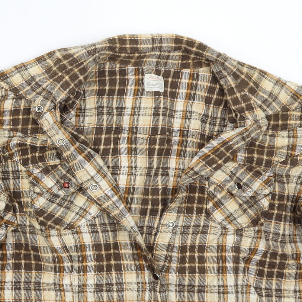 Evie Womens Brown Check  Basic Button-Up Size 16