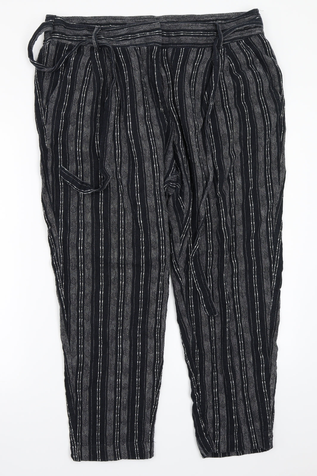Marks and Spencer Womens Black Striped  Bloomer Trousers Size 18 L24 in
