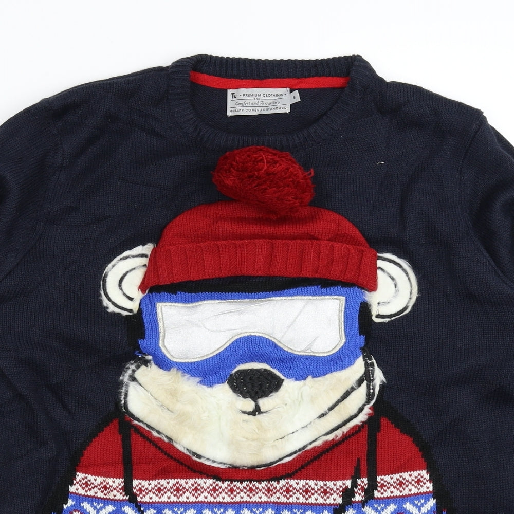TU Mens Blue  Knit Pullover Jumper Size S  - Christmas