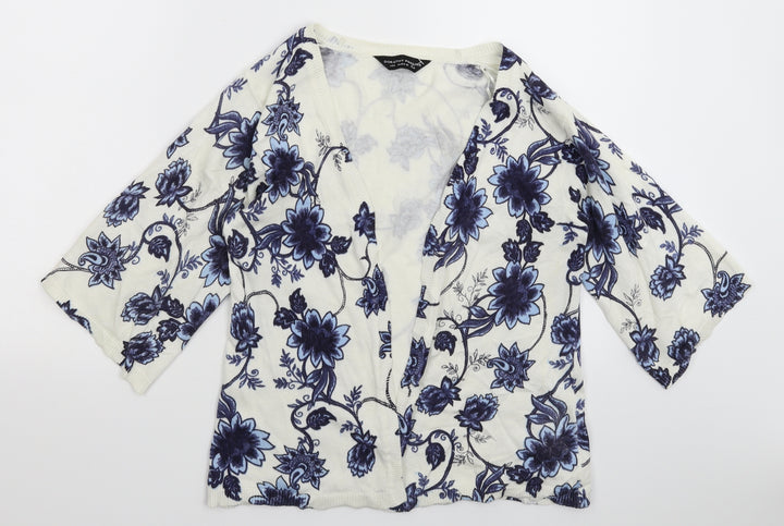 Dorothy Perkins Womens White Floral Knit Cardigan Jumper Size 10