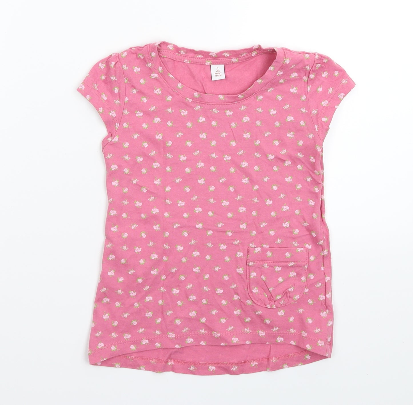 Preworn Girls Pink Floral  Basic T-Shirt Size 5 Years